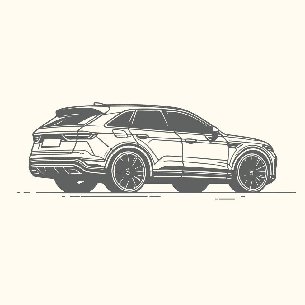 Stylish Car Side View in Minimalist Line Art Illustration vector