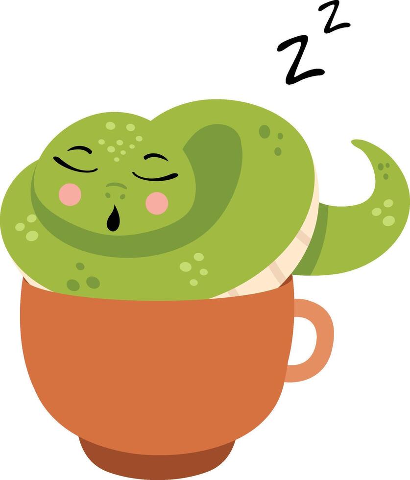 Cute green snake sleeping inside a cup vector