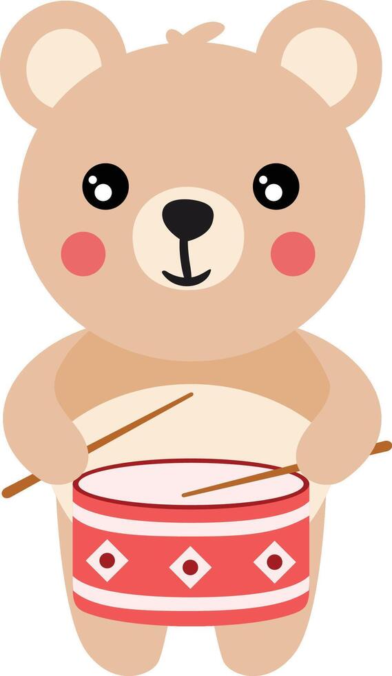 Cute teddy bear playing the drum vector