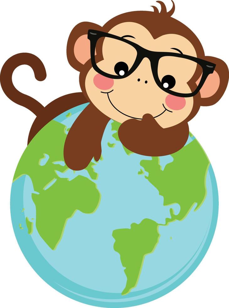 Cute monkey on the planet world vector