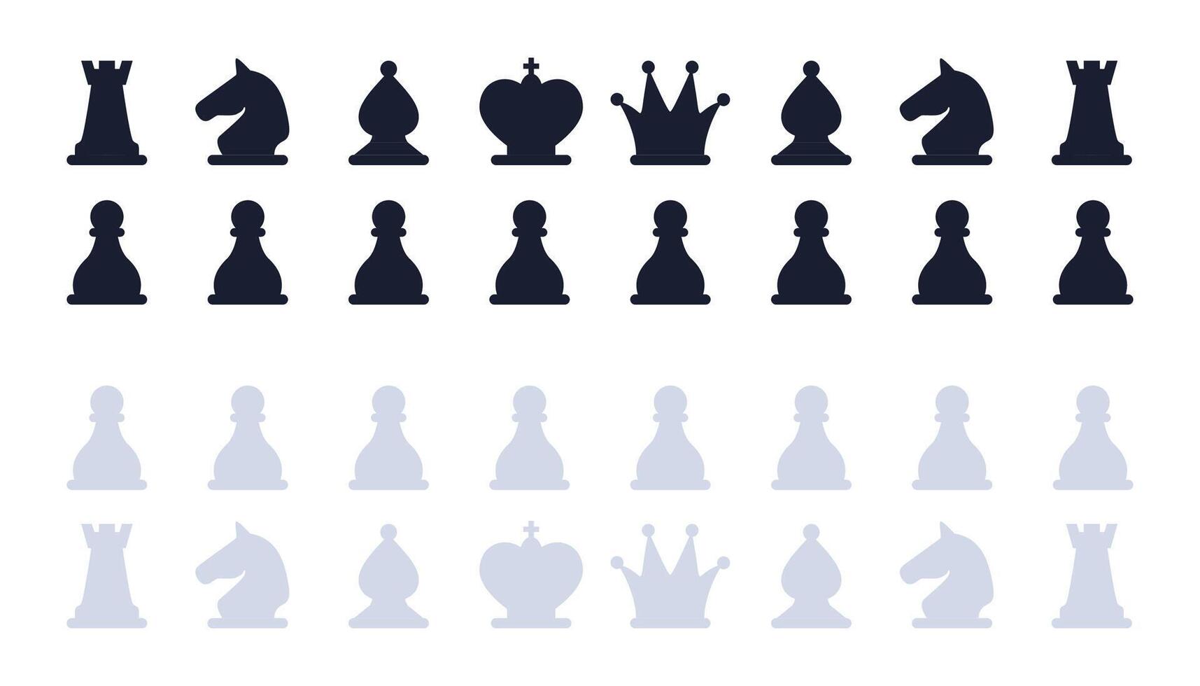 Chess pieces, set of elements. Sports and intellectual game, strategy. Queen, king, bishop, knight, rook, pawn. illustration. vector