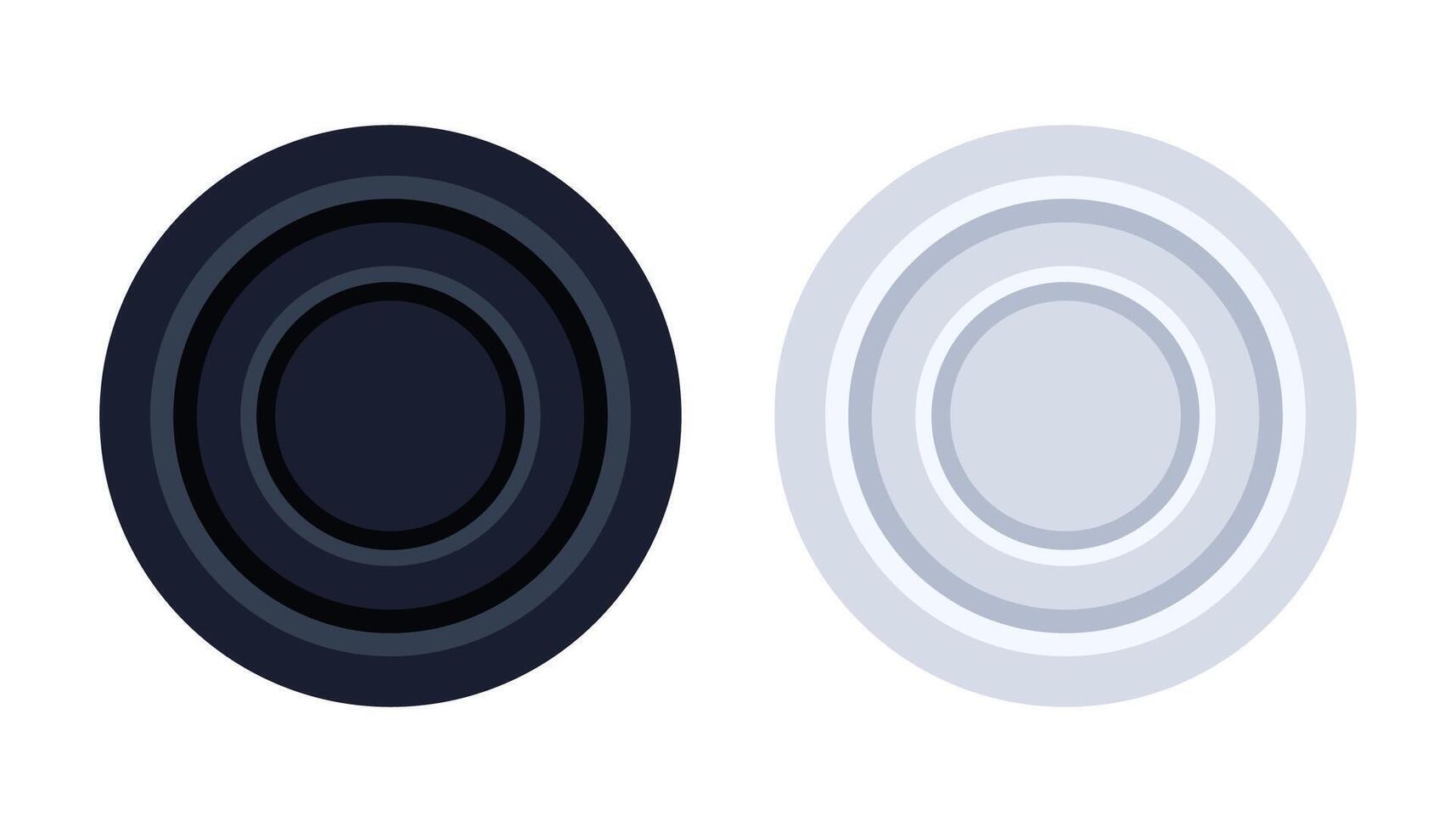 Black and white checkers chips. Round badge with circle convex lines on surface to play on checkerboard. illustration. vector