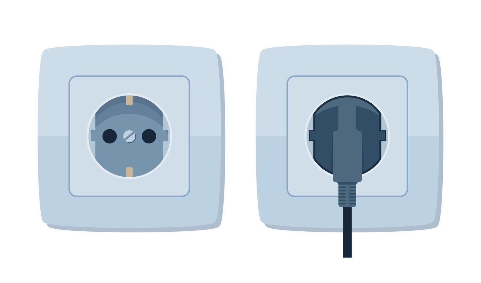 White power socket for European type of electric equipment. Power socket with cable plugged. illustration. vector