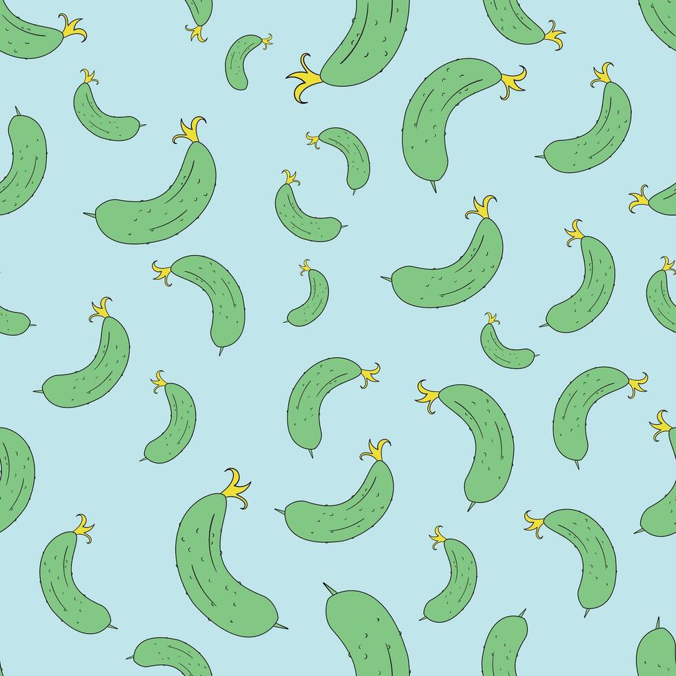 Cucumber seamless pattern doodle hand drawn illustration vector