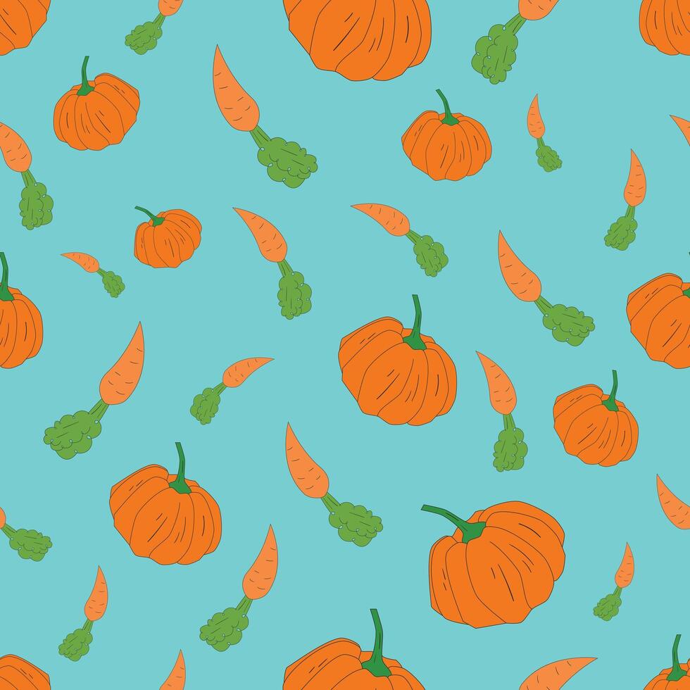 Pumpkin and carrot seamless pattern doodle hand drawn illustraion vector