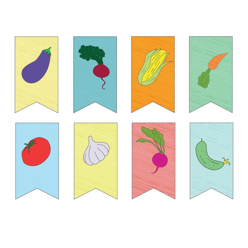 Vegetables on flags doodle hand drawn illustration vector