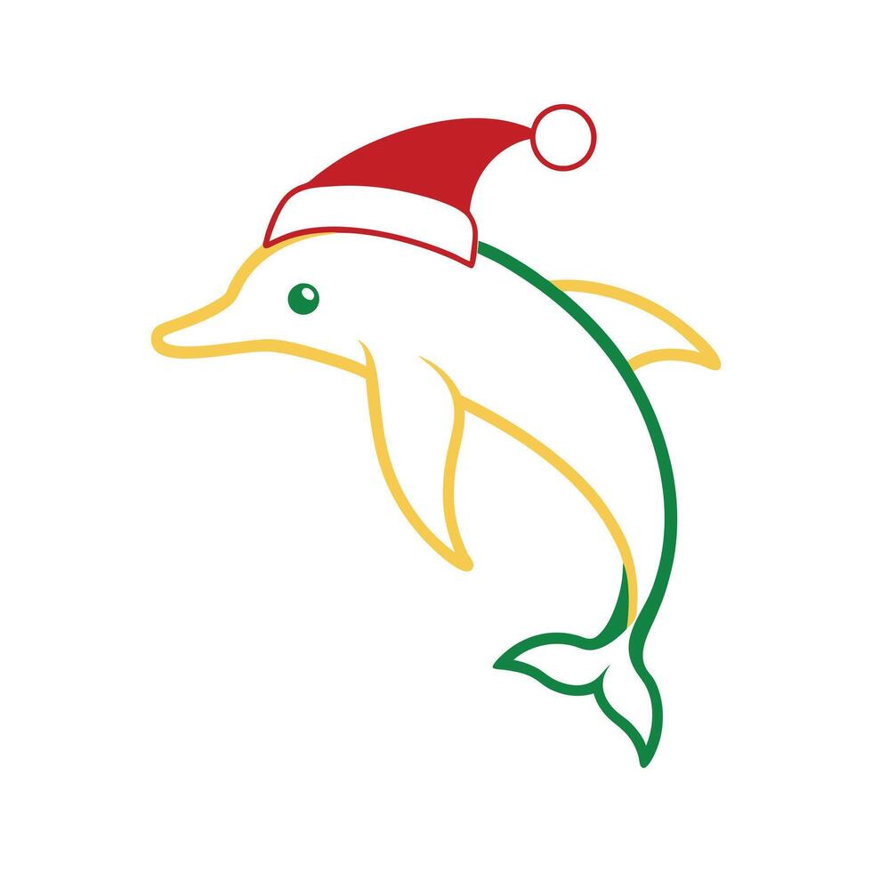 Outline of a Dolphin Jumping with a Santa Hat vector