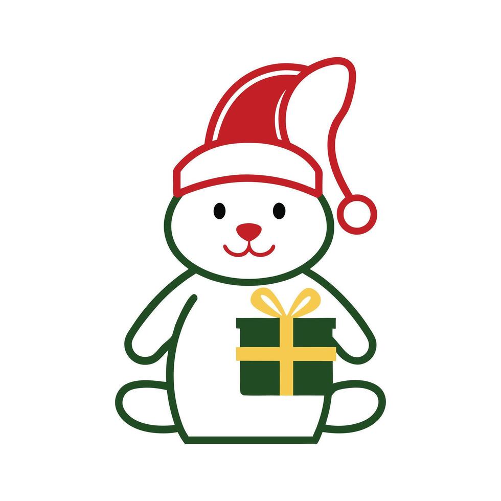 Festive Outline of a Rabbit Holding a Gift with Santa Hat vector