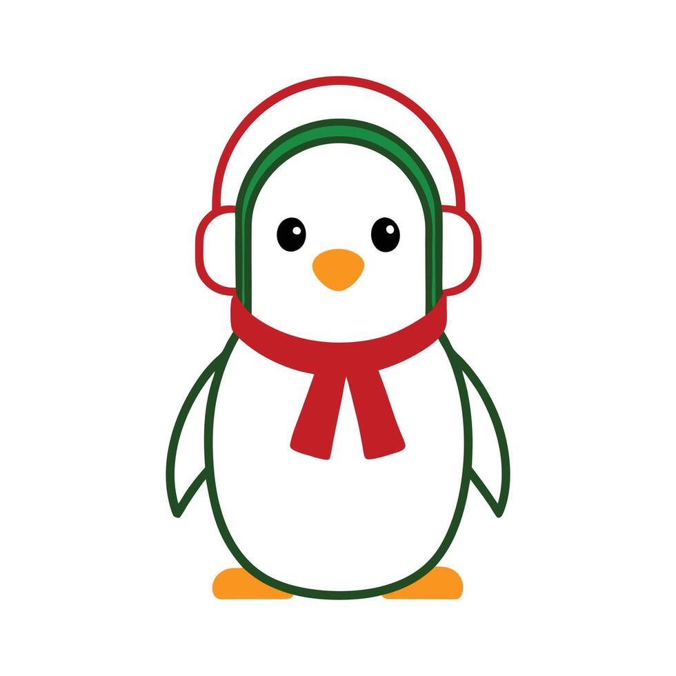 Penguin Outline with Scarf and Earmuffs vector