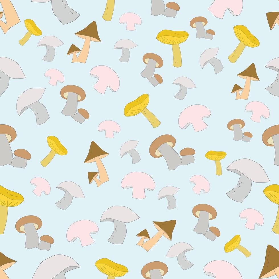 Mushroom seamlesss pattern background doodle hand drawn illustration vector