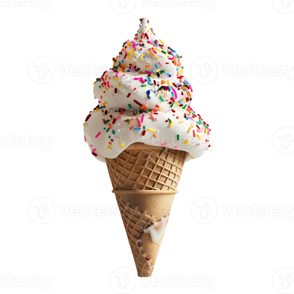 Ice cream with sprinkles on top of a waffle cone png