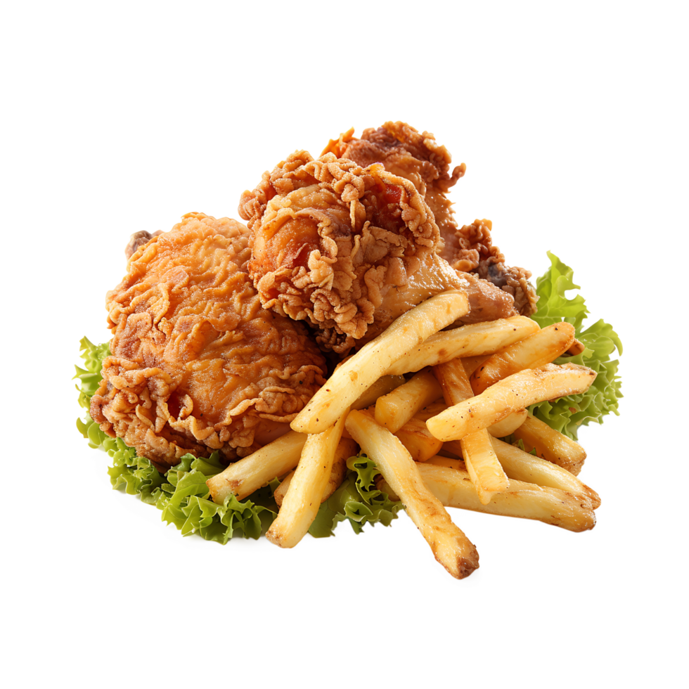 Fried chicken and french fries on without backgroud png