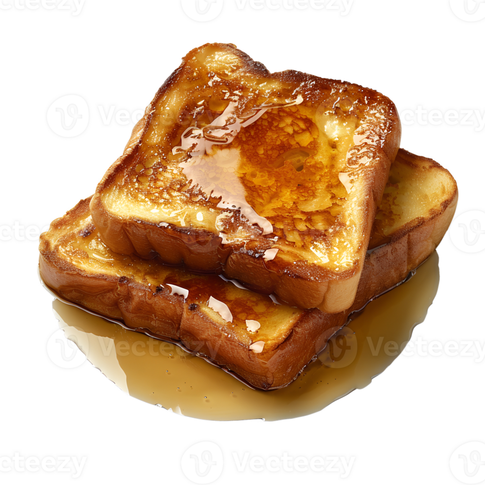 Two pieces of french toast with syrup on top png