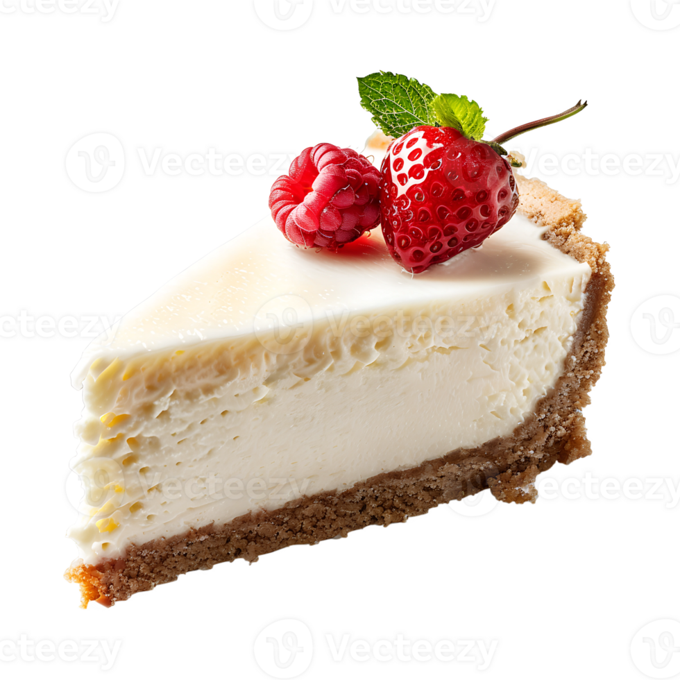 une tranche de cheesecake avec framboises sur Haut png