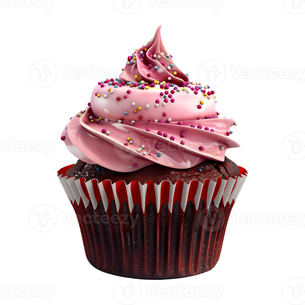 A cupcake with pink frosting and sprinkles png