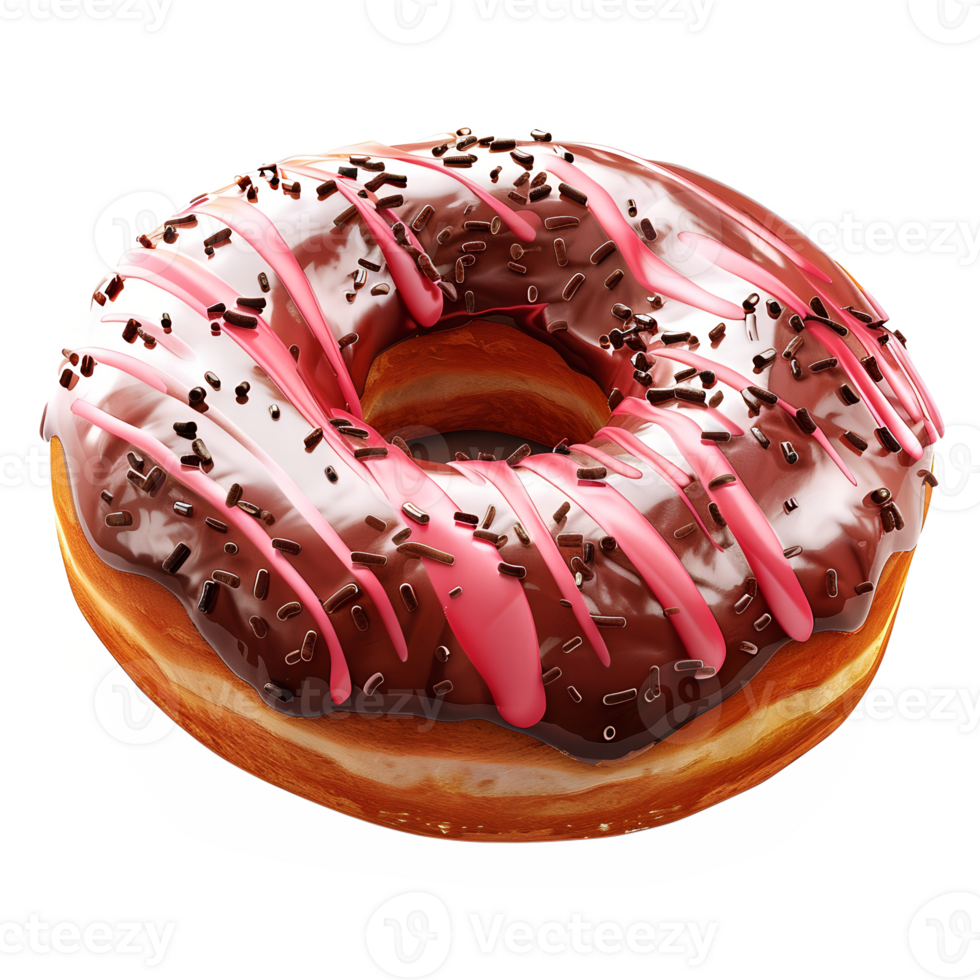 A donut with pink icing and sprinkles png