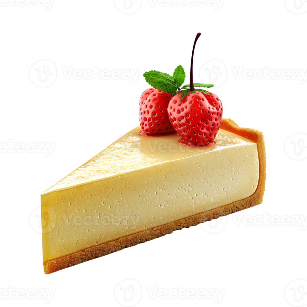 ein Scheibe von Käsekuchen mit Erdbeeren auf oben png