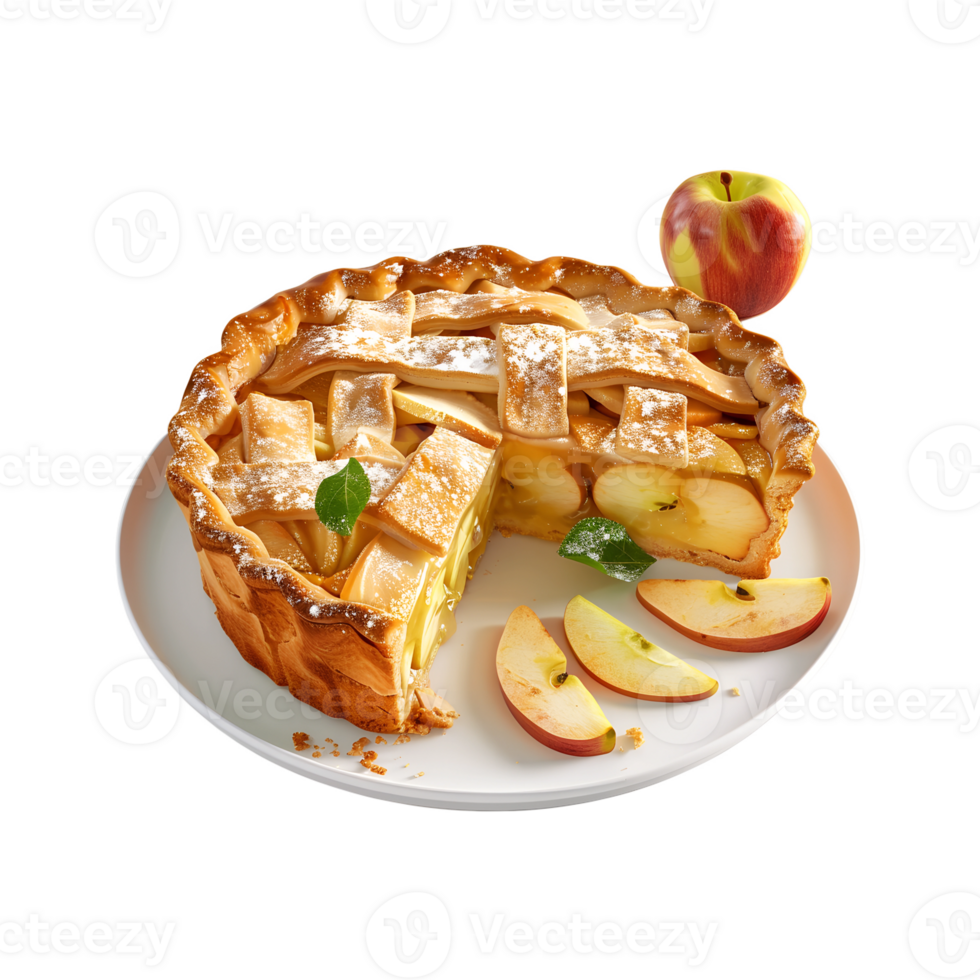 Apple pie with sliced slices on a plate png