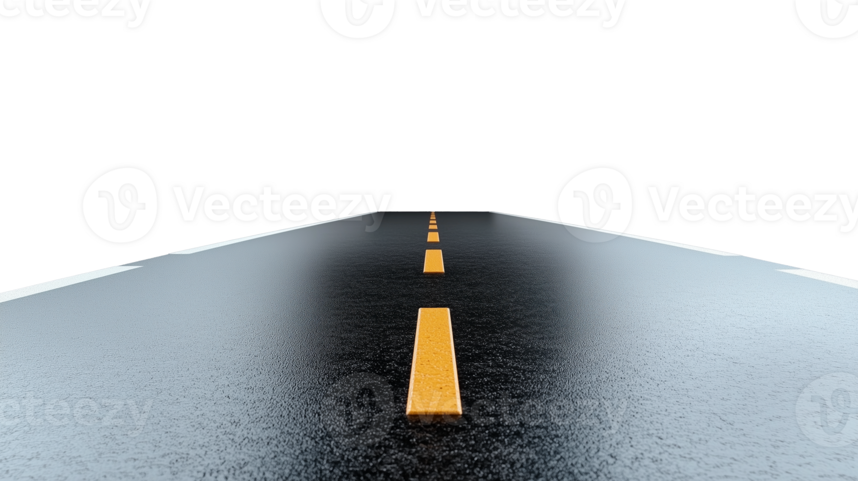 A long empty road with yellow center lines, stretching into the distance, isolated on a transparent background. Ideal for travel and road trip themes. png