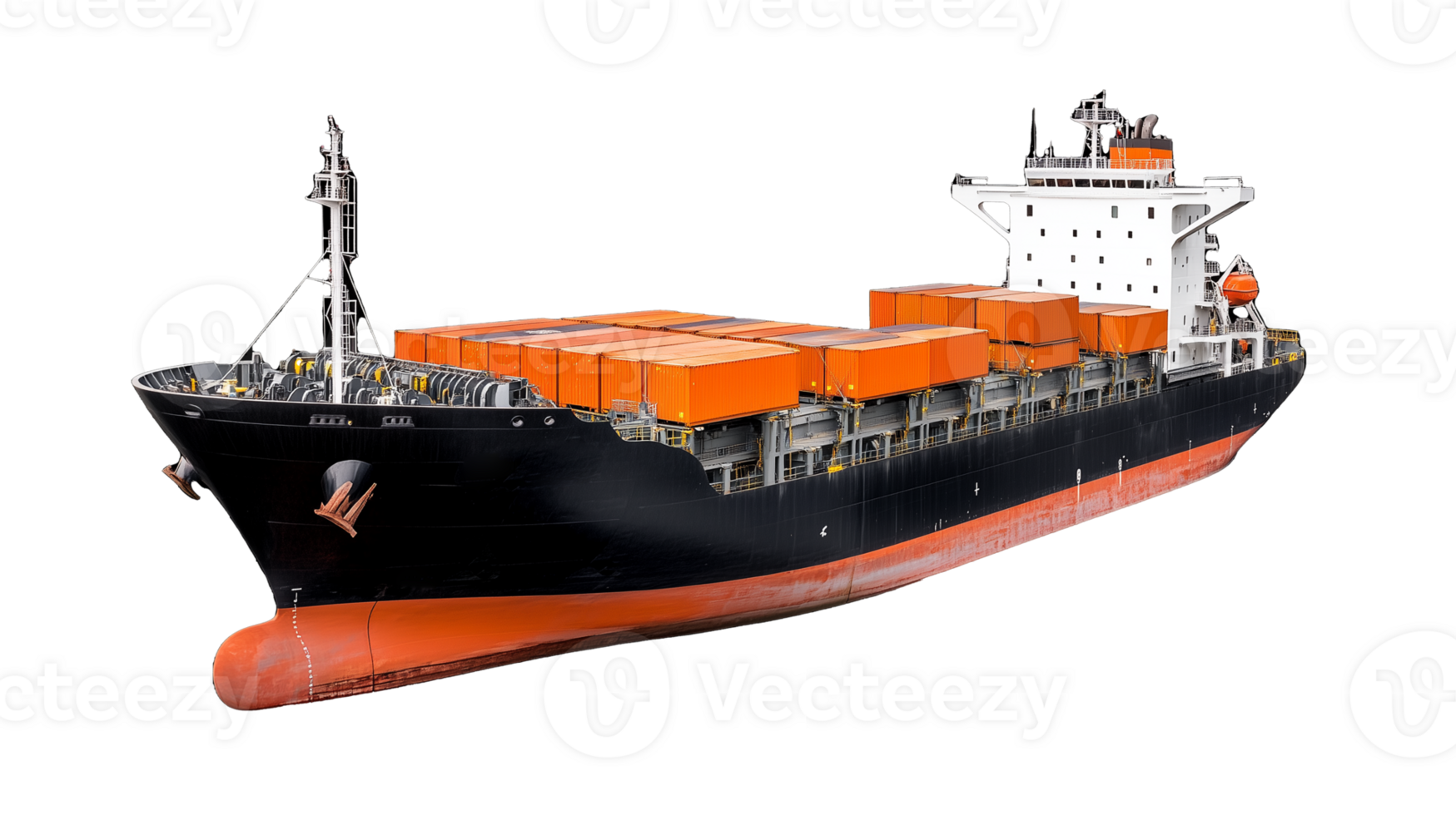A large cargo ship loaded with containers, isolated on a transparent background. Perfect for shipping and logistics concepts. png