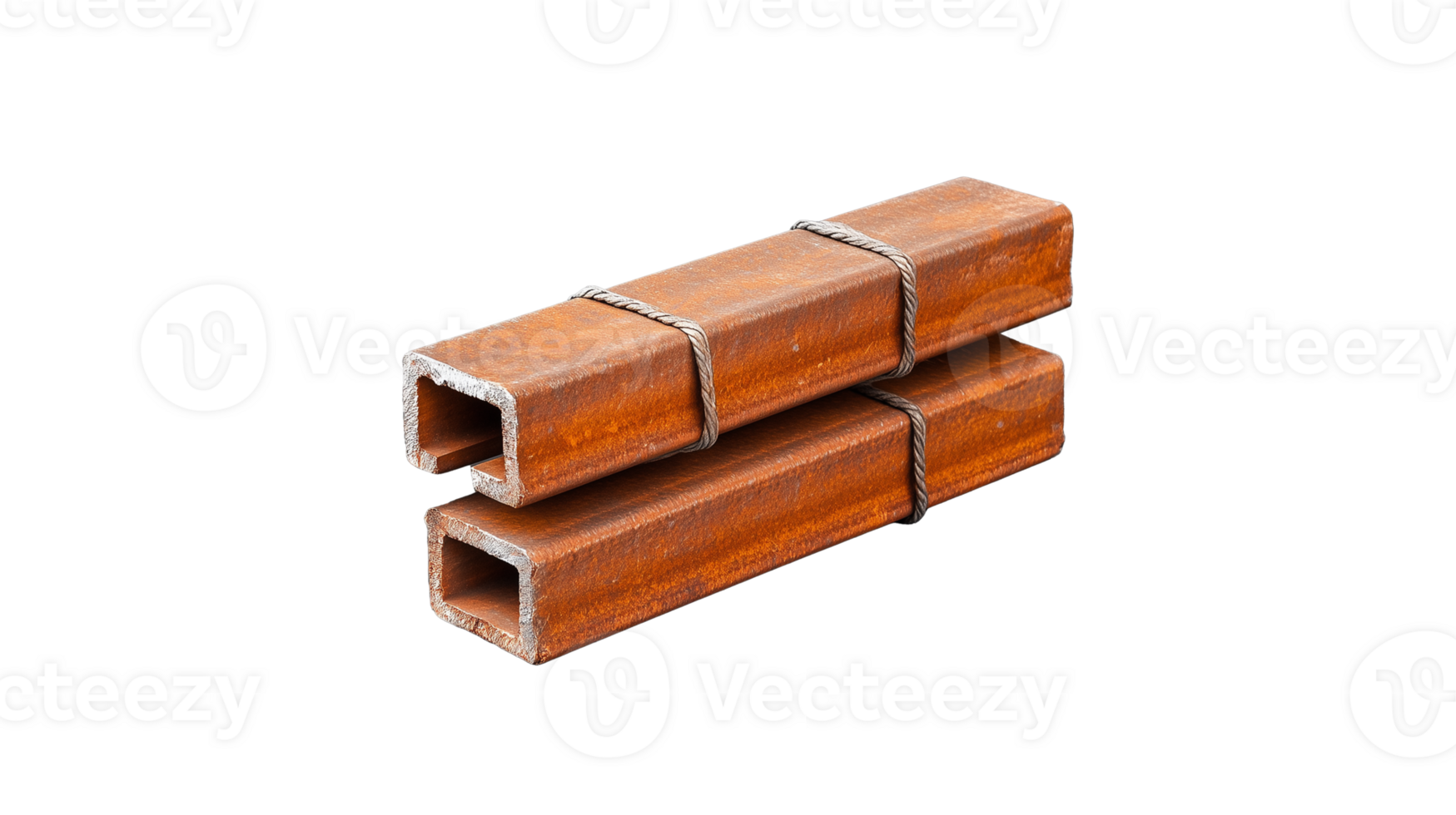 A pair of rusty rectangular iron beams, isolated on a transparent background. Ideal for construction and industrial themes. png