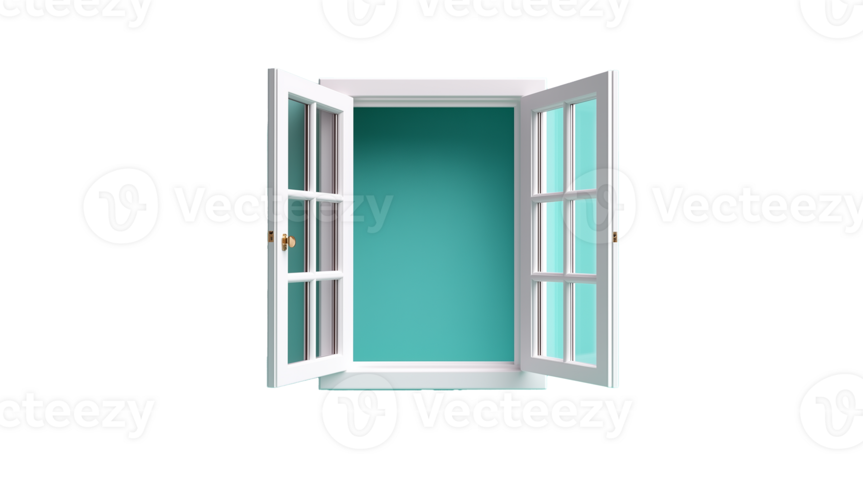 An open window with a view of a blue interior, isolated on a transparent background. Perfect for architecture and interior design themes. png