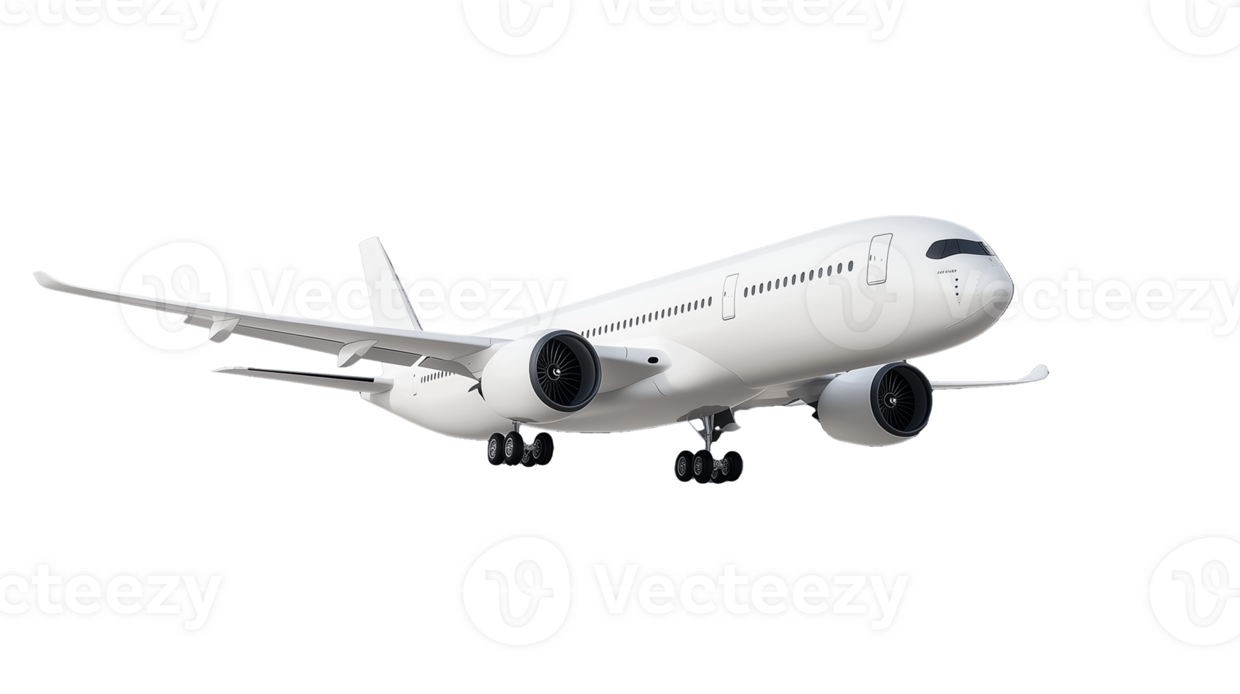 A modern passenger airplane in flight, isolated on a transparent background. Ideal for travel and aviation themes. png