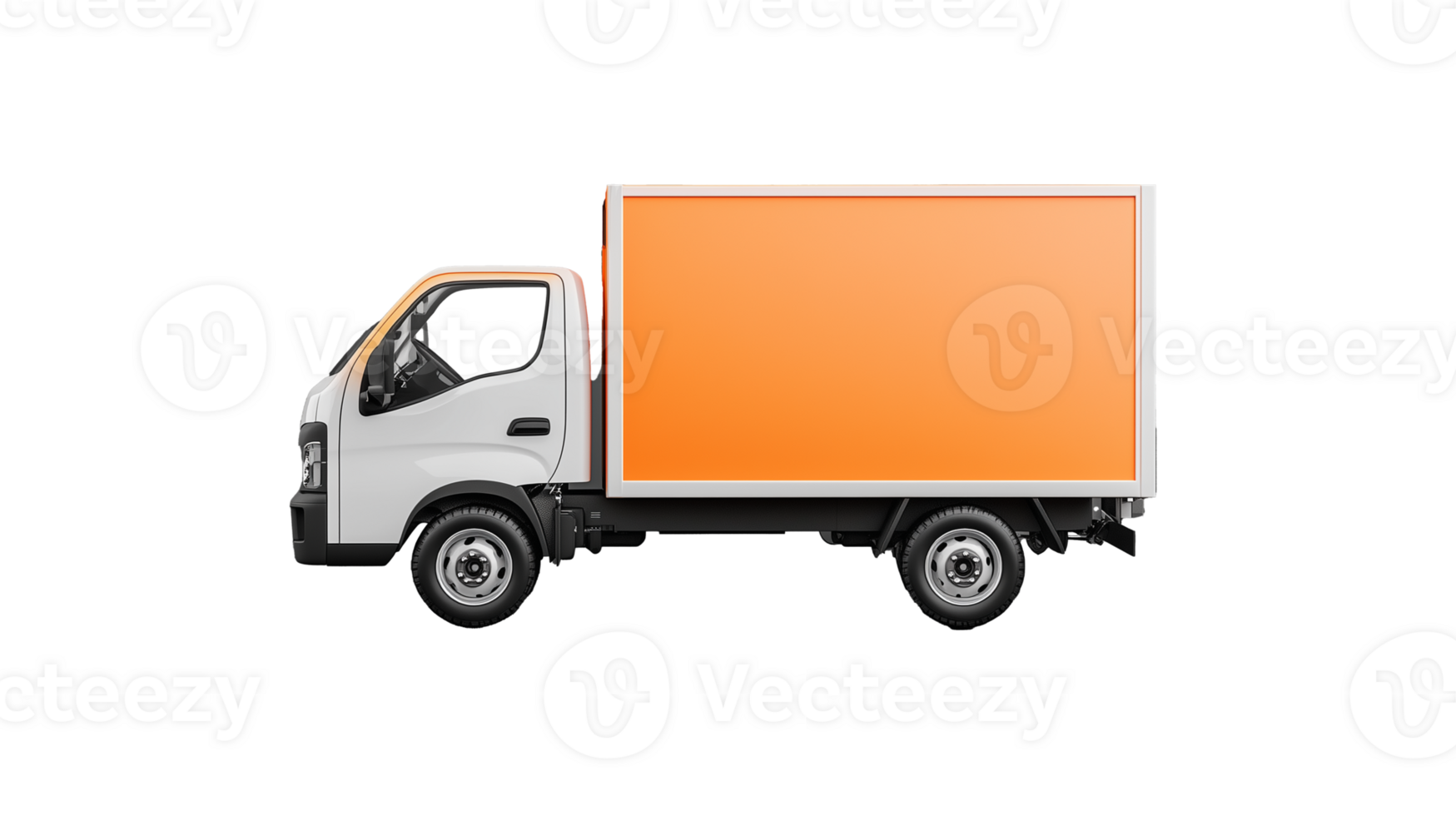 A white truck with an orange cargo container, isolated on a transparent background. Perfect for transportation and shipping concepts. png