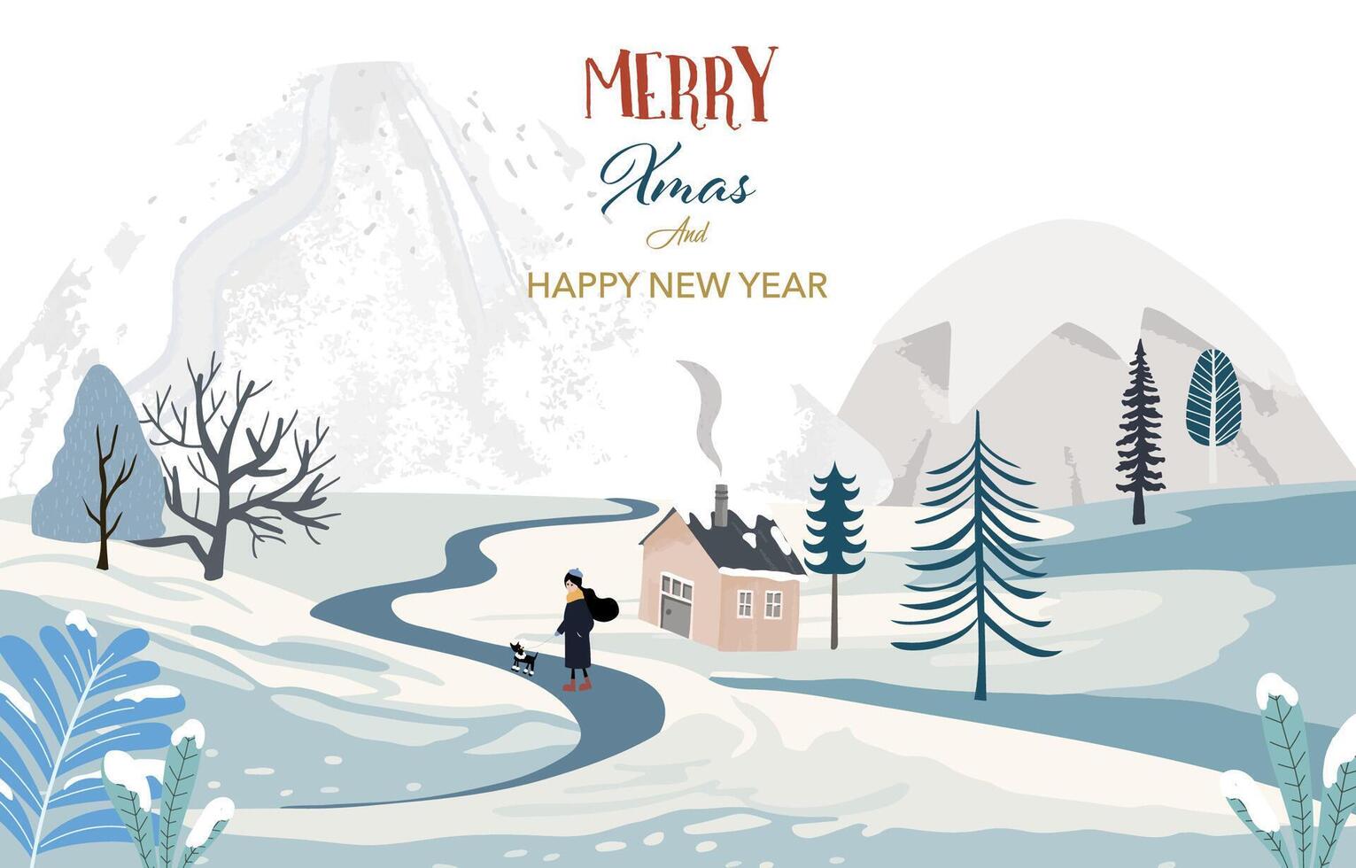 winter landscape background with mountain,tree for horizontal design vector