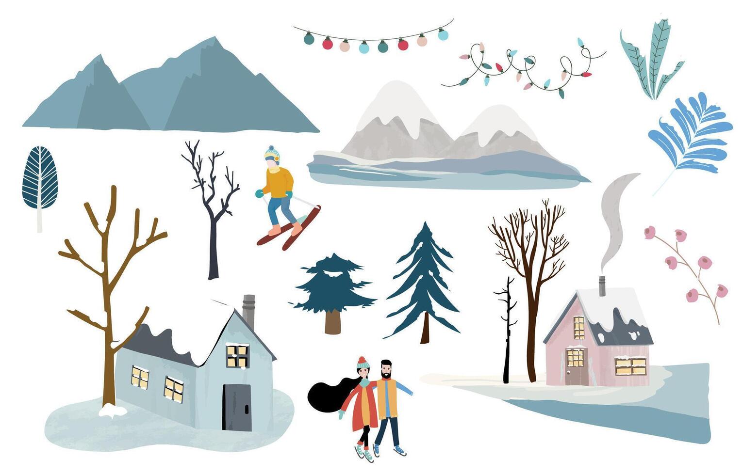 winter landscape element object for christmas design vector