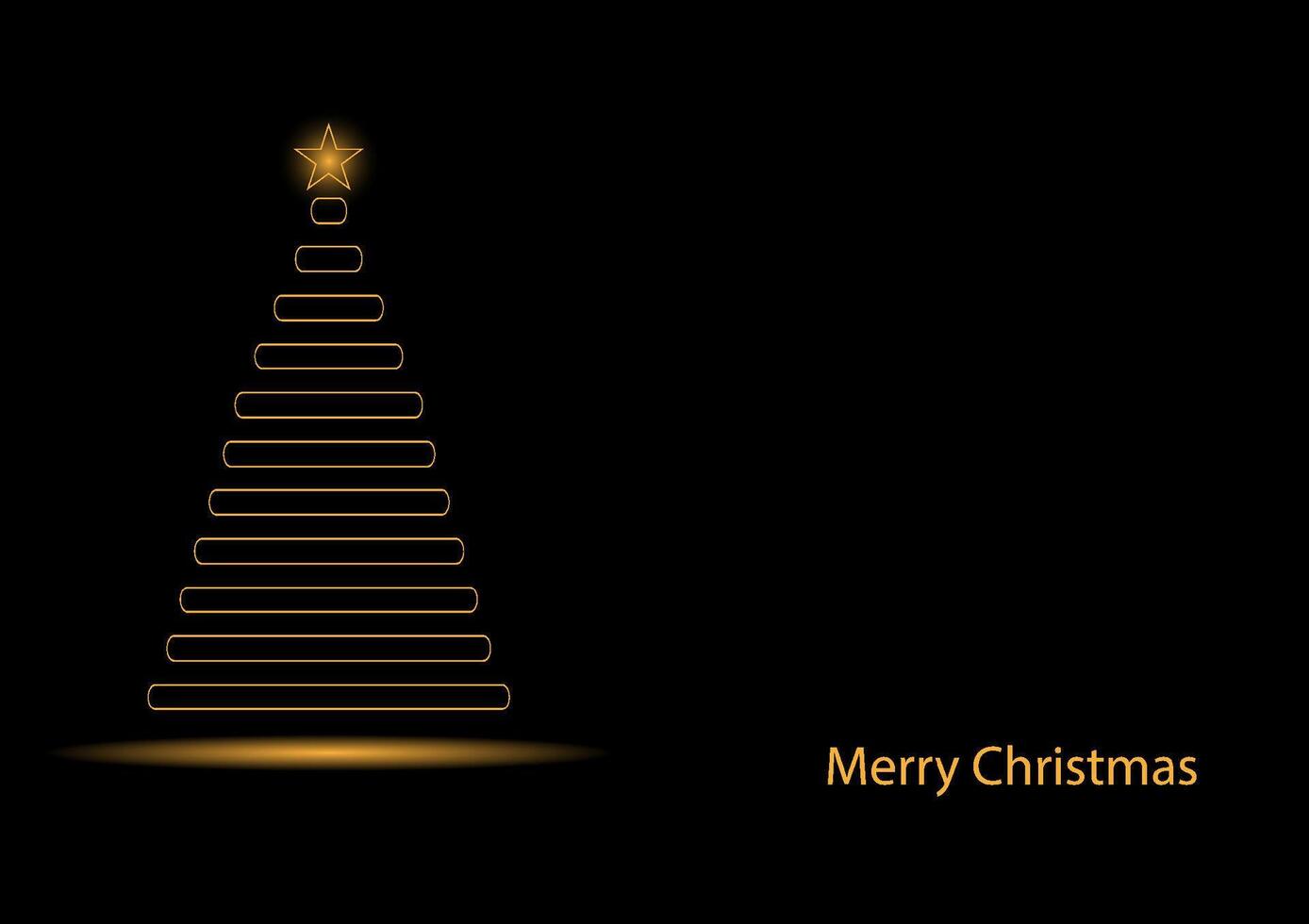 The golden of the Christmas tree with a golden shiny star on top on black background. vector