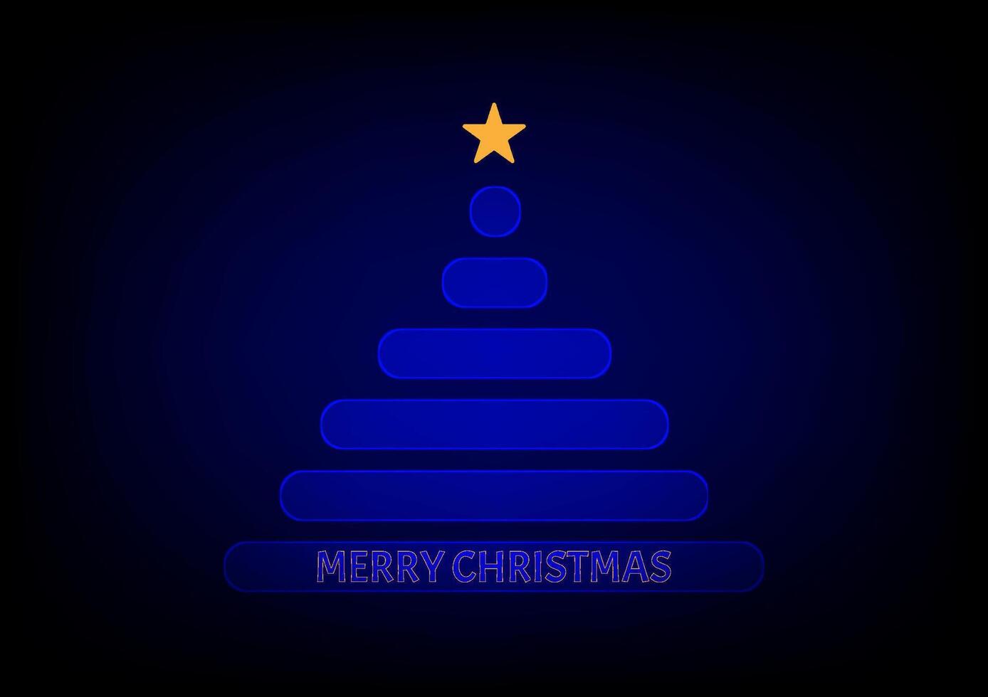 The blue of the Christmas tree with a golden shiny star on top on dark blue background. vector