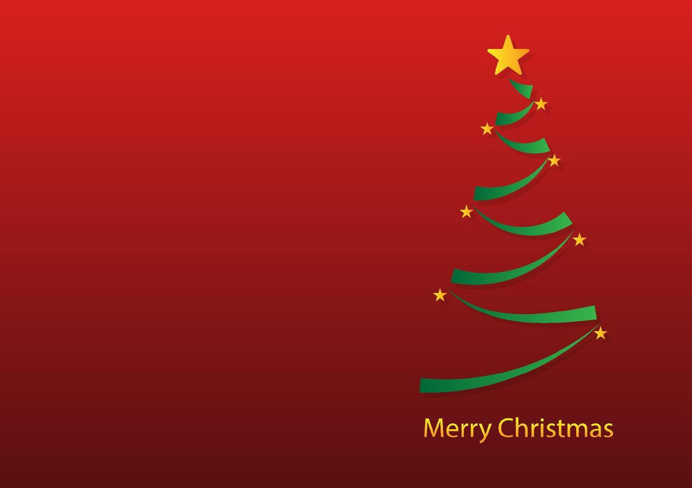 The line ribbons green of Christmas tree with a golden shiny star on top on red background. vector