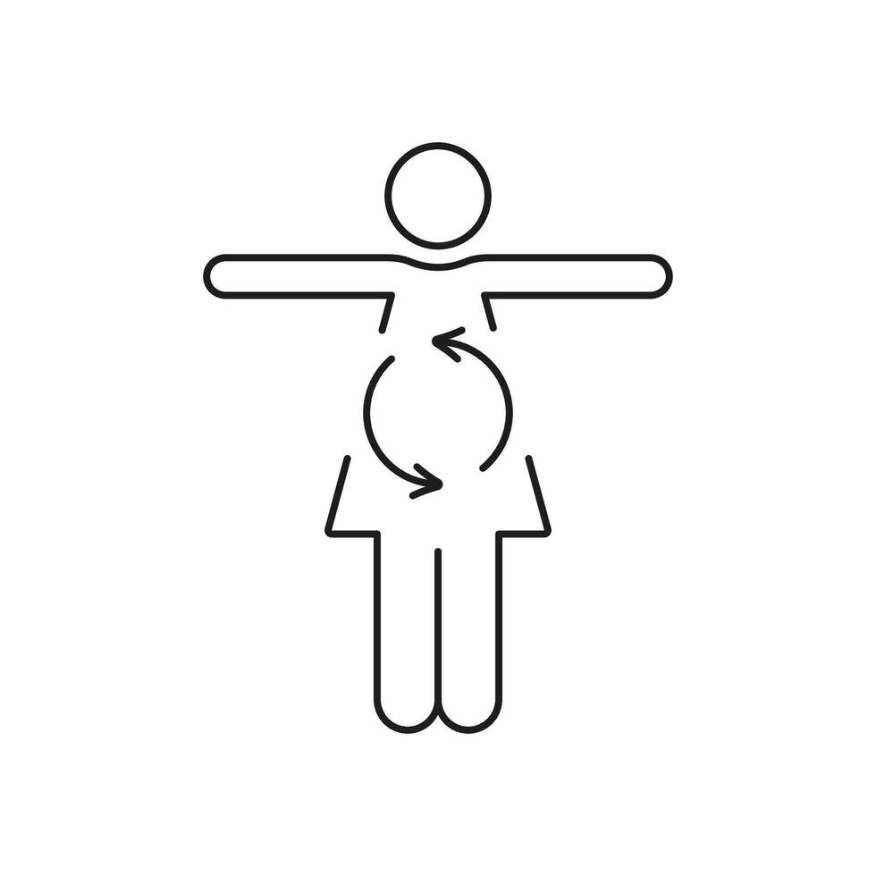 Woman Figure Line Icon with Arrows Indicating Digestion Process, Representing Digestive Health, Nutrition, and Metabolism. Isolated Illustration vector