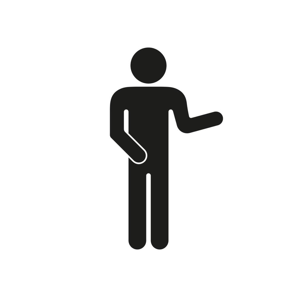 Human Figure Making Pointing Gesture Icon. Man Presenting with Hand Gesture Silhouette Sign. Isolated Illustration vector