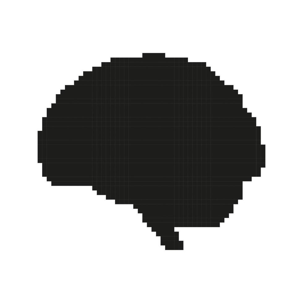 Brain Silhouette Icon in Pixel Art. Digital Concept Art, AI Cognition Concept. Black Human Brain in Pixelart Style. Isolated Illustration vector