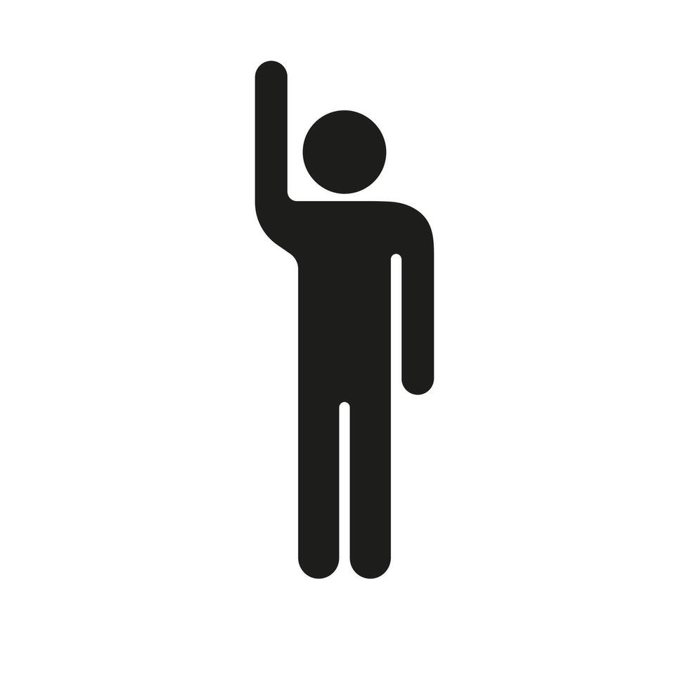 Human Figure with Raised Arm in Greeting Gesture. Person Icon Waving Hand Silhouette Icon. Greeting Gesture Symbol. Isolated Illustration vector
