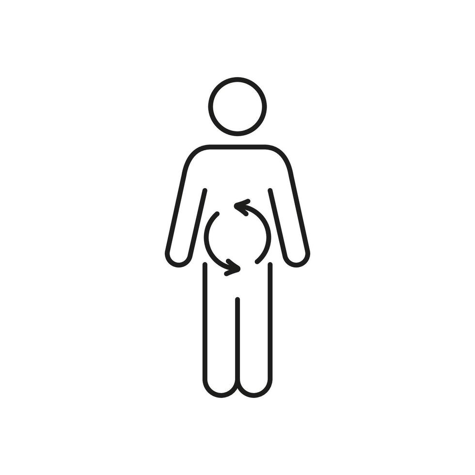 Human Digestive System Line Icon. Healthy Digestion And Diet. Man with Arrows on Belly Sign. Isolated Illustration vector