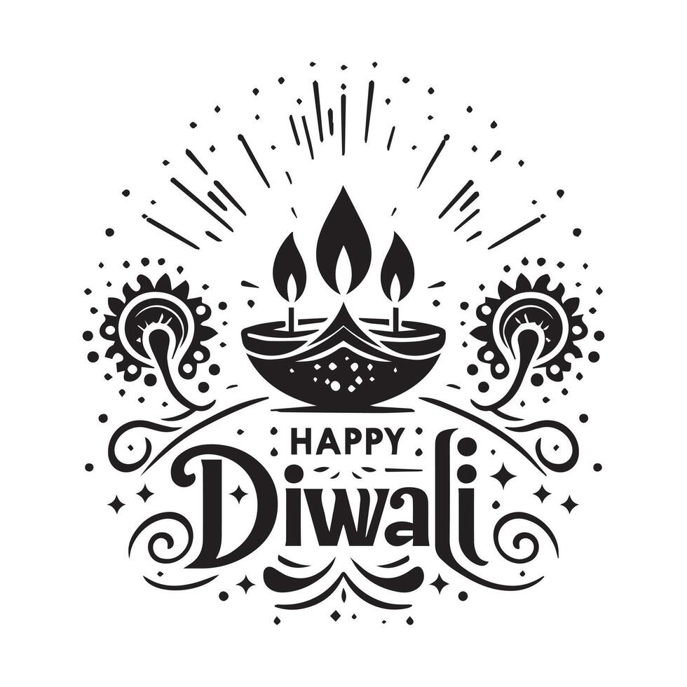 happy Diwali greeting card with diwali lamp and diwali diya vector