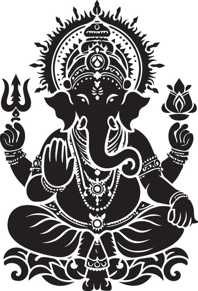 Ganesha black and white illustration vector