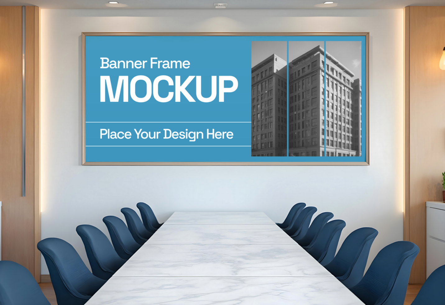 mockup of a banner frame in a meeting room psd