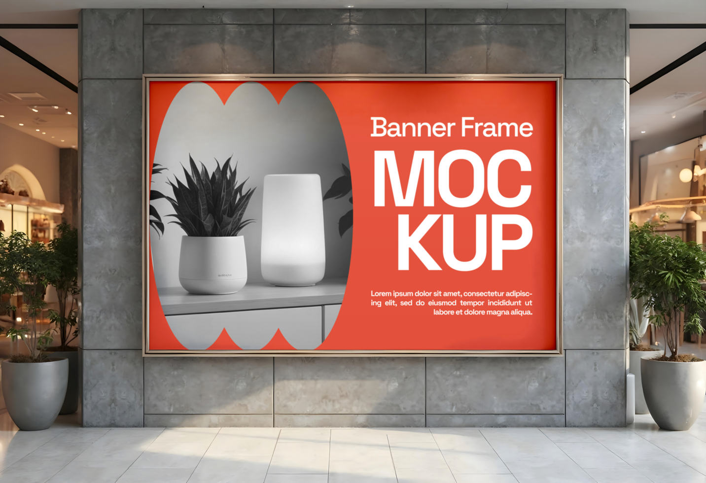 mockup of a banner frame in a mall public area psd