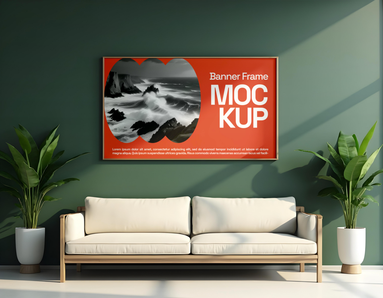 mockup of a banner frame in a living room psd