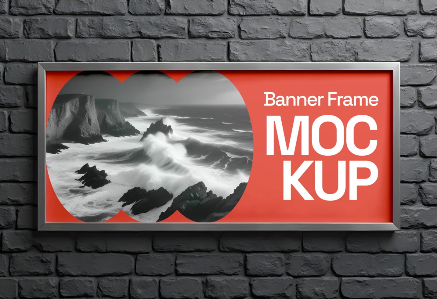 mockup of a banner frame with baackground black stone psd
