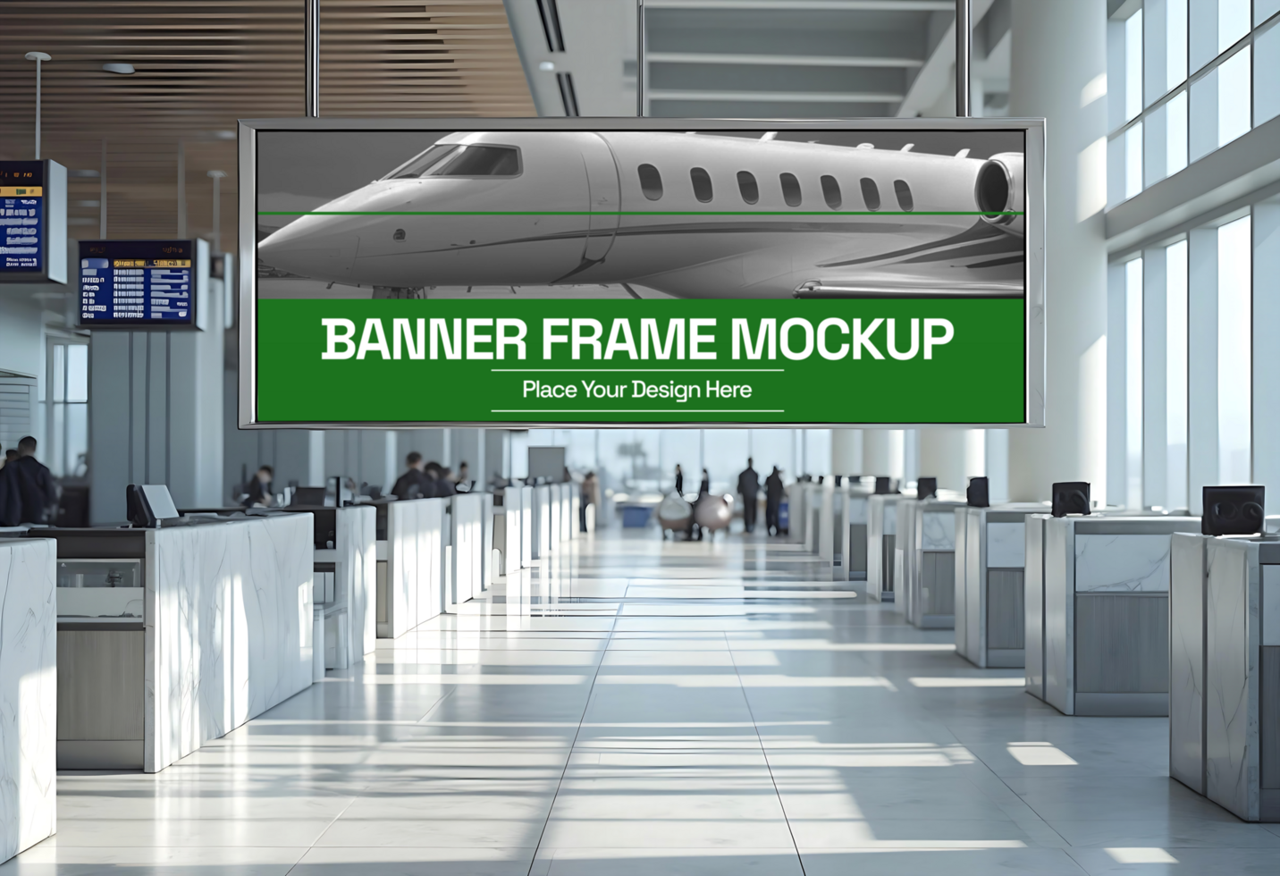 mockup of a banner frame in a airport psd