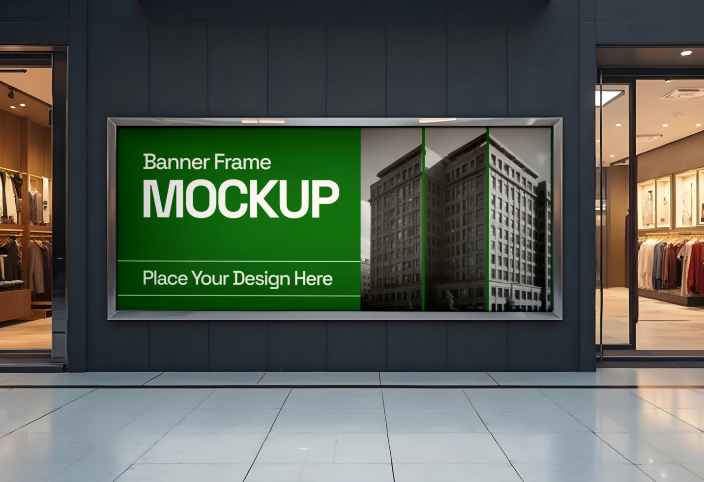 mockup of a banner frame in a front store psd