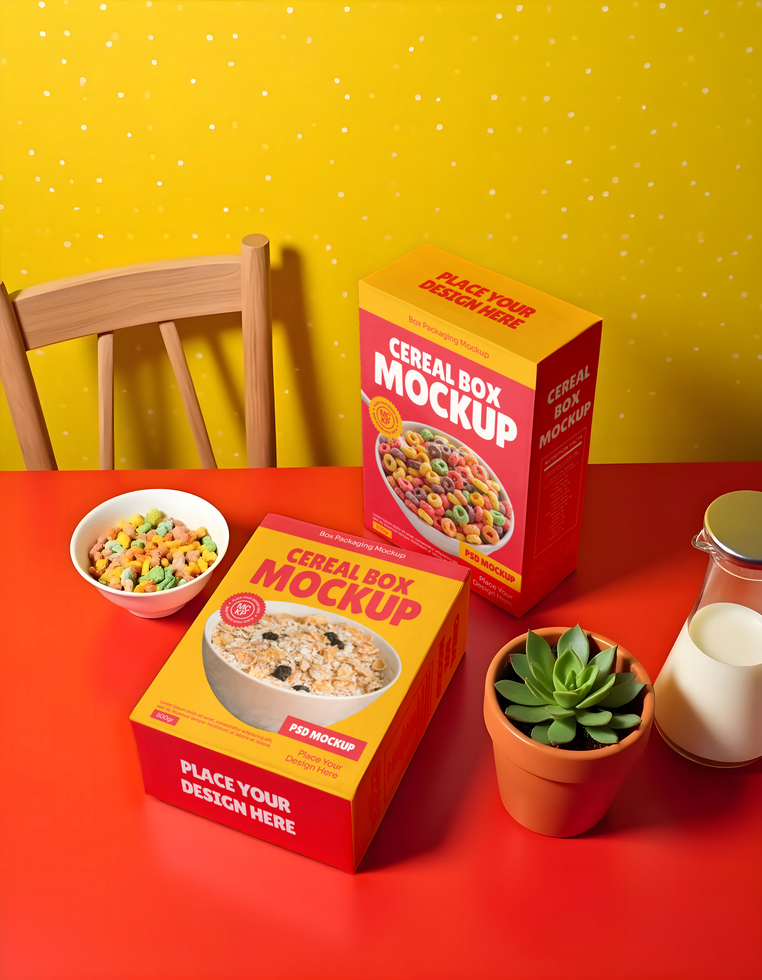 Cereal box packaging mockup on table psd
