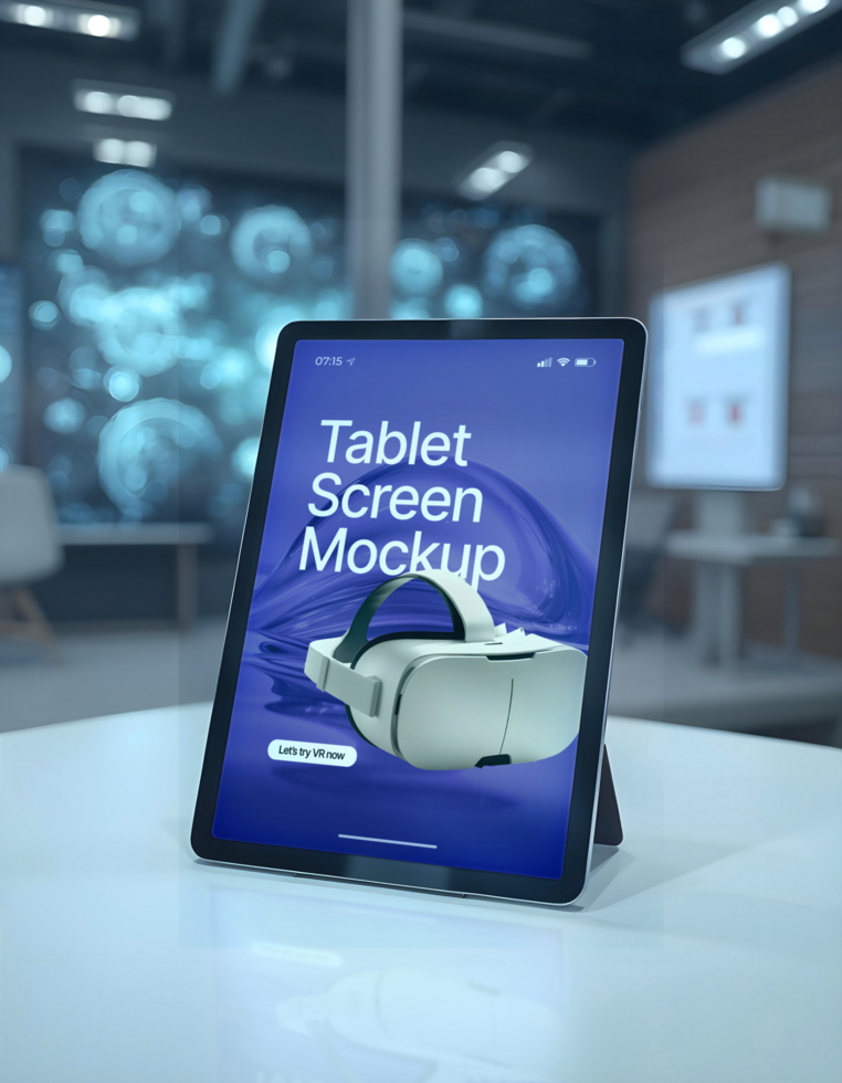 Tablet Virtual reality office mockup psd