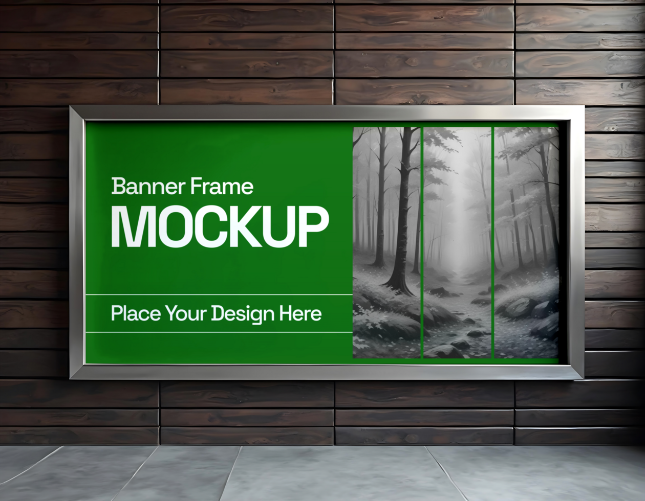 mockup of a banner frame on wood wall psd