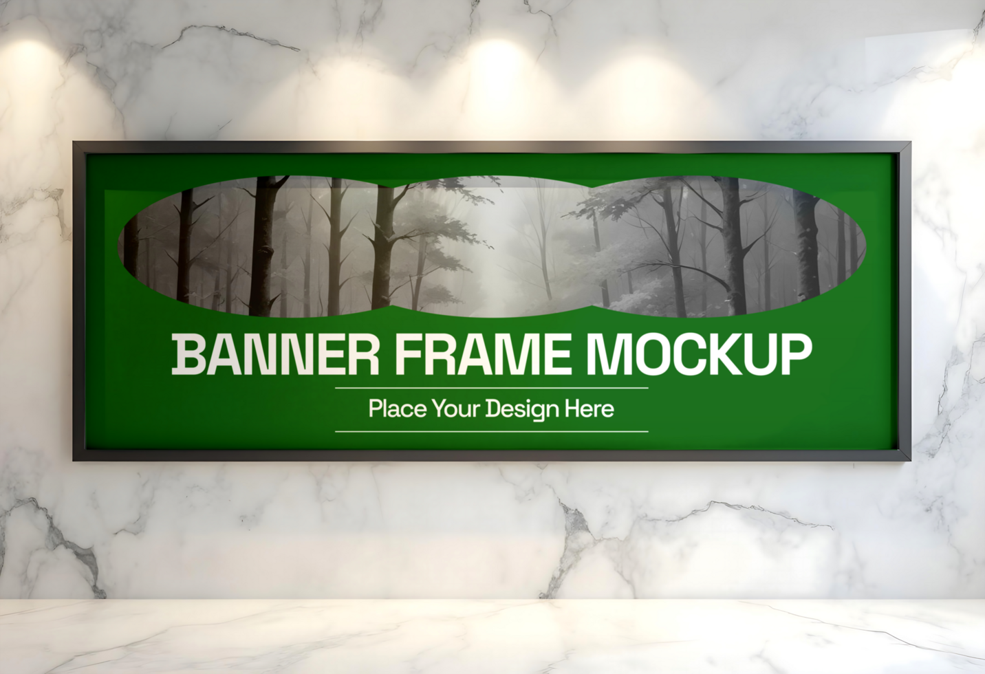 mockup of a banner frame with marmer background psd